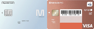 ▲ M포인트 적립하는 현대카드M(왼쪽)과 발급 중단한 NH농협 올원시럽카드.