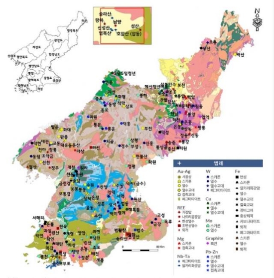 북한의 광물자원 분포도. 자료=광물자원개발 융합연구단.