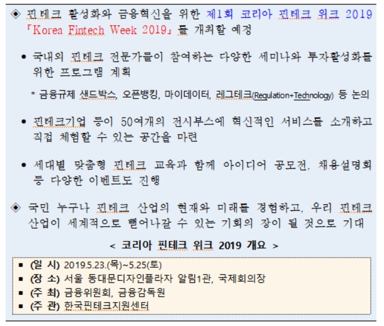 금융당국, 제1회 코리아 핀테크 위크 2019 개최