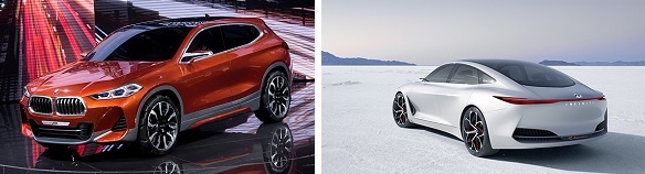 BMW X2 콘셉트(왼쪽)과 인피니티 Q 인스퍼레이션 콘셉트. (사진=Getty, 닛산)