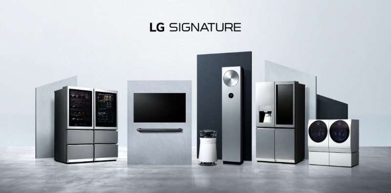 △LG전자 시그니처 가전 (왼쪽부터) 와인셀러, TV, 에어컨, 냉장고, 세탁기/사진=LG전자 