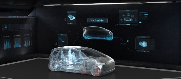 △ CES 2020에서 차량모형과 대형 스크린으로 구현한 SK이노베이션의 ‘SK Inside’ 모델 이미지. /사진=SK이노베이션
