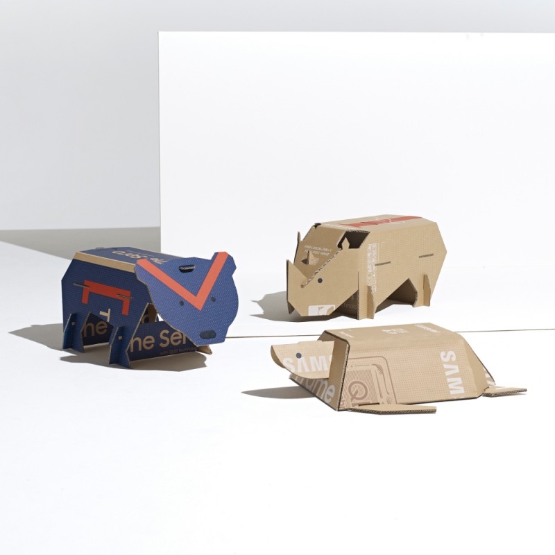 삼성전자가 영국 디자인 전문 매체 '디진'과 공동 주최한 에코 패키지 디자인 공모전 '아웃 오브 더 박스' 에서 최종 우승한 'Endangered Animal(멸종위기 동물)'./사진=삼성전자