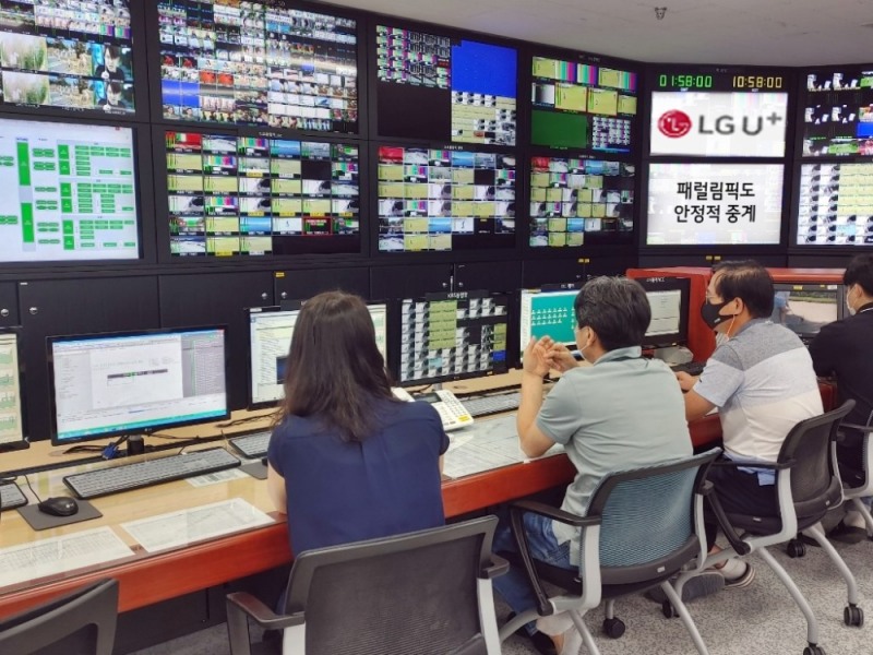 안양방송센터에서 올림픽 기간 중 LG유플러스의 직원들이 방송중계서비스를 지원하고 있다. 사진=LG유플러스