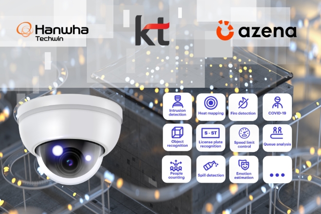 한화테크윈은 사물인터넷(IoT) 플랫폼 전문기업 아제나(Azena), 한국 최대 통신업체 KT와 함께 AI 영상 솔루션을 위해 사업 협력을 추진한다. 사진=한화테크윈.