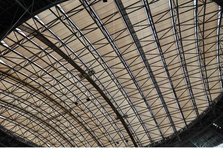 고척돔 내부에서 올려다본 지붕. 트러스공법으로 시공된 모습이다. / 사진=HDC현대산업개발 공식SNS