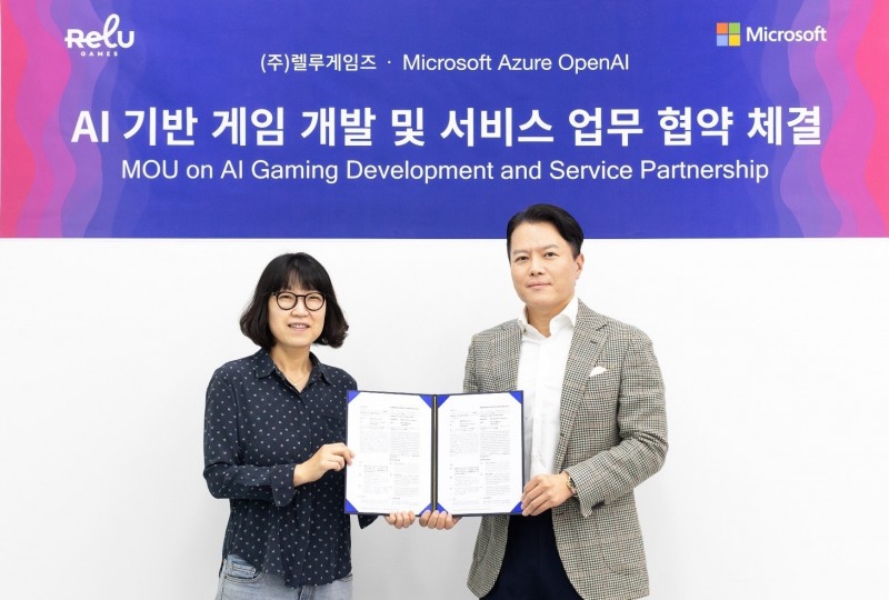 크래프톤 산하의 크리에이티브 스튜디오 렐루게임즈가 한국마이크로소프트와 AI 기반 게임 개발 및 서비스 협력을 위한 업무 협약을 체결했다. / 사진제공=크래프톤