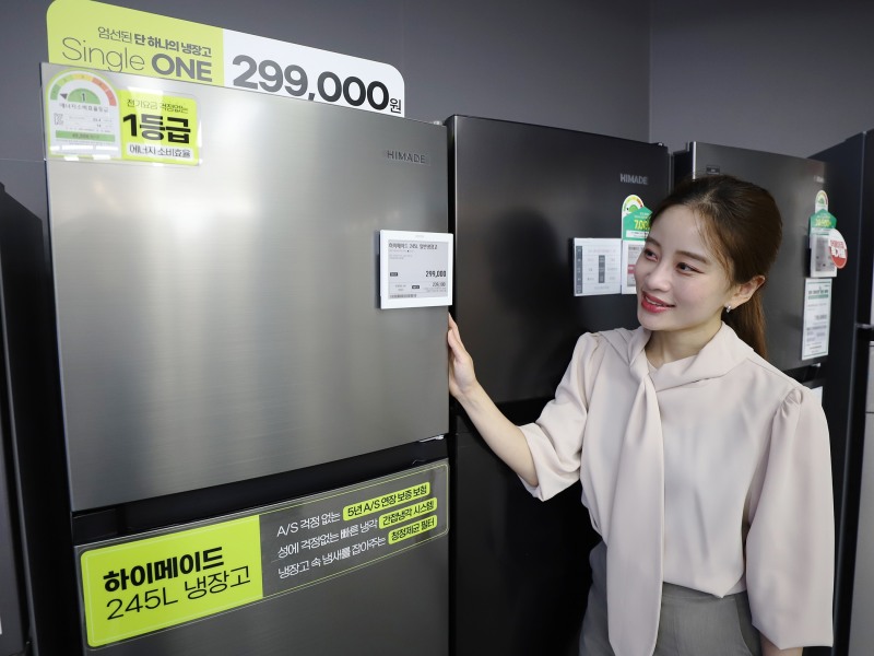 롯데하이마트의 PB '하이메이드' 냉장고, 가격은 29만9000원이다. /사진제공=롯데하이마트 