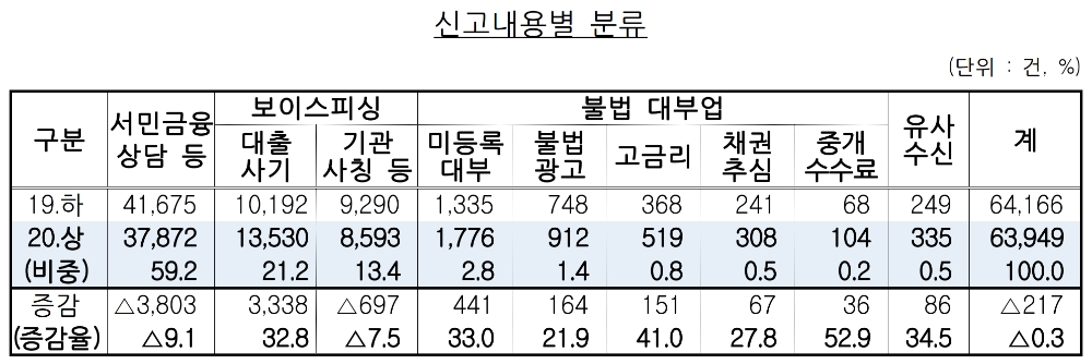 불법사금융 신고내용별 분류. /자료=금감원