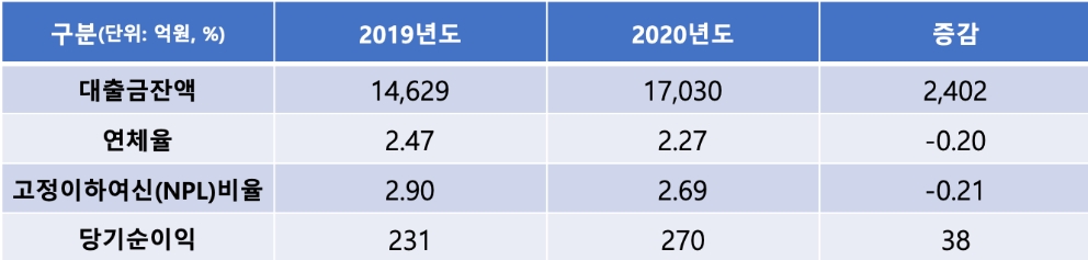 신한저축은행의 2020년 주요 경영 지표. /자료=신한저축은행