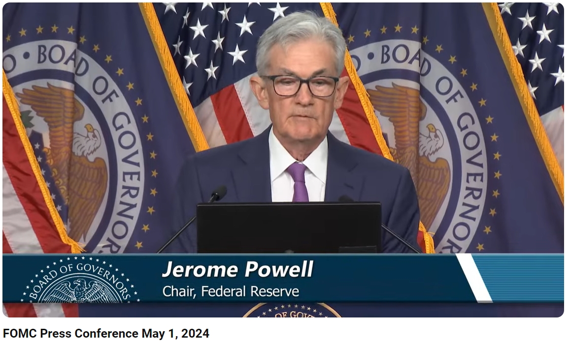 제롬 파월 미국 연준(Fed) 의장 기자회견(2024.05.01) / 사진출처= Federal Reserve 유튜브 채널 갈무리