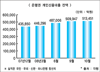 금융권 개인신용대출 증가 ‘어쩌나’