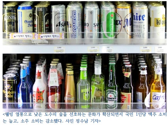 저도주 붐, 맥주 소비 늘고, 소주 줄고