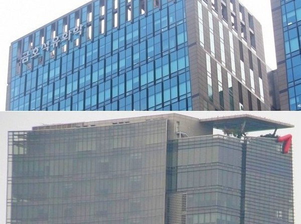 동생 금호석화그룹이 형 금호아시아나그룹을 항고했다. 직선거리로 1.5㎞ 떨어진 서울 중구(위부터) 금호석화 사옥과 금호아시아나 사옥. 정수남 기자