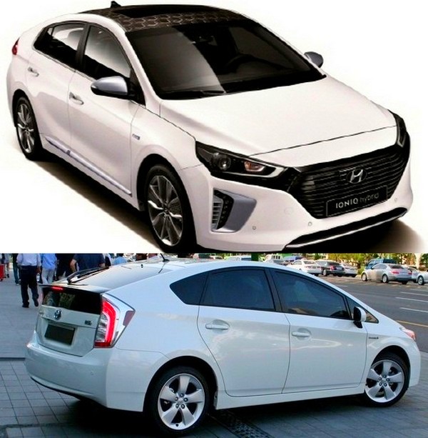 (위부터)현대차 아이오닉과 토요타 프리우스.