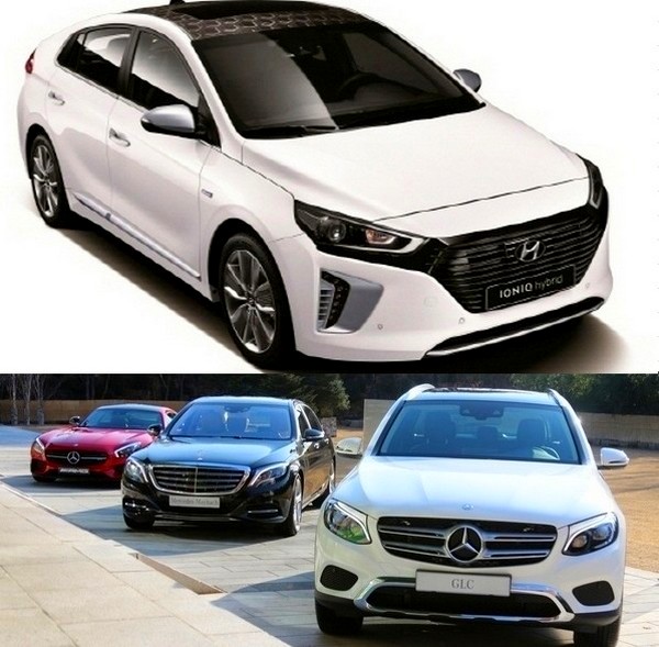 현대차의 친환경 차량 아이오닉과 벤츠의 전략 모델들.