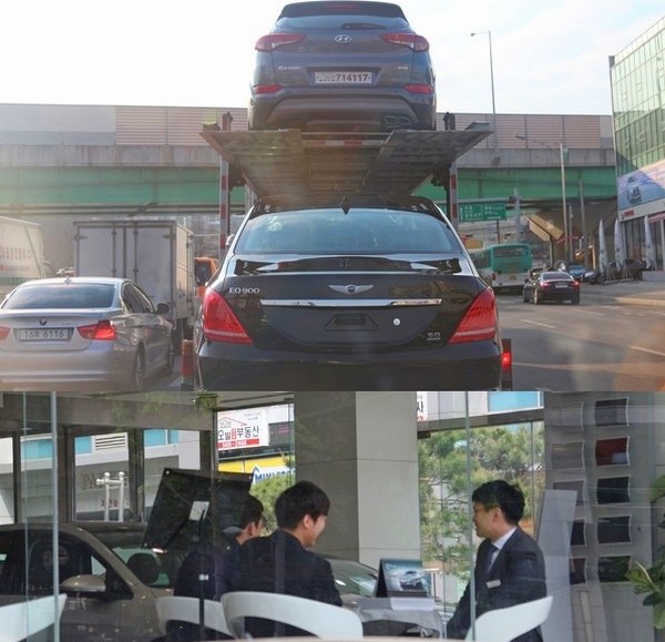 국내외 완성차 업체의 1월 판매가 급감한 가운데 정부의 개소세 재인하가 업계 활력소로 작용할 것으로 보인다. (위부터)지난해 말 선보인 현대차 고급 차종인 제네시스 ‘EQ900’과 기아차 인기 모델인 ‘더 SUV 스포티지’가 주인을 찾아가고 있다. 폭스바겐 공식딜러인 클라쎄오토 역삼전시장 딜러들이 개소세 인하를 반기며 회의를 하고있다. 정수남 기자