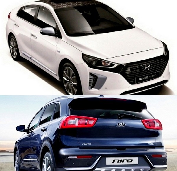 (위부터)현대차 아오닉과 기아차 니로. 각사 제공
