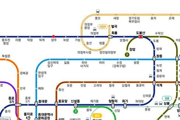 지하철 7호선이 도봉산역에서 양주 옥정지구까지 연장된다. 네이버 지하철 노선도 캡쳐.