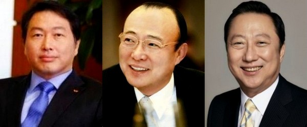 최태원 SK 회장(좌측), 김승연 한화 회장(가운데), 박용만 두산 회장(우측)