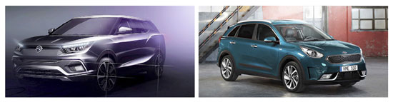 ▲ 티볼리 에어 렌더링 이미지. ▲ 1월 디트로이트모터쇼에서 공개된 니로.