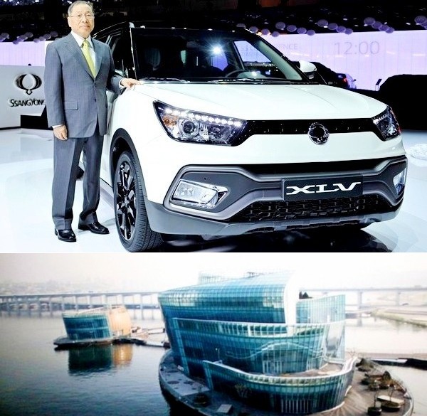 최종식 대표이사가 1일 제네바모터쇼 언론행사에서 티볼리 에어와 기념 사진을 찍고있다. 아래는 세빛섬.