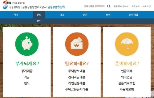 △금융상품한눈에. 금융감독원 금융상품통합비교공시 사이트 캡처