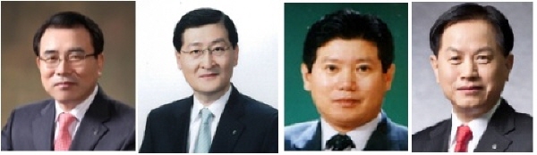 △(왼쪽부터)조용병 신한은행장, 위성호 신한카드 사장, 강대석 신한금융투자 사장, 서진원 전 신한은행장 /자료제공 = 신한금융지주
