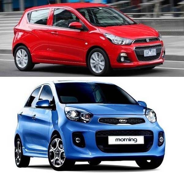 (위부터)쉐보레의 5세대 신형 스파크와 기아차 모닝.