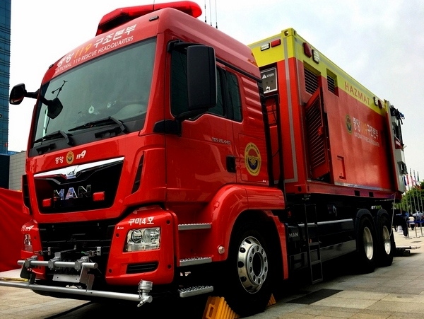 대구 중앙 119 소방본부에서 사용하고 있는 MAN 방사능, 생화학 방어용 소방차량.