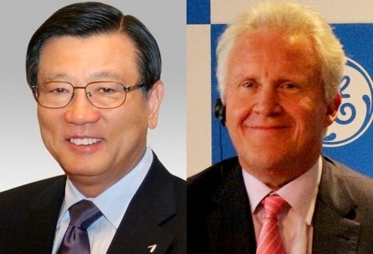 (왼쪽부터)박삼구 회장과 제프 이멜트 회장.