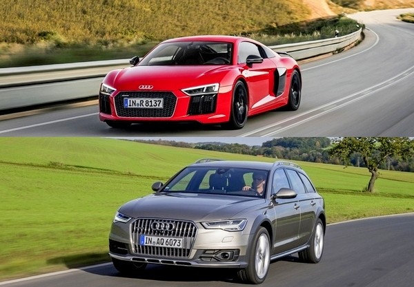 아우디의 신형 R8 V10 플러스와 신형 A6 올로드 콰트로.