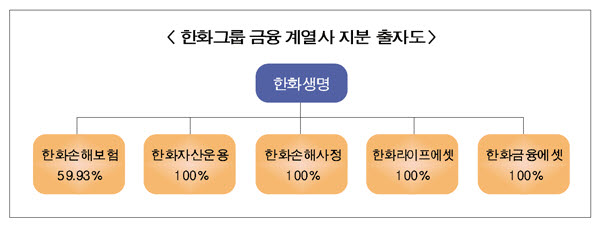 △한화그룹 금융계열사 지분 출자도.