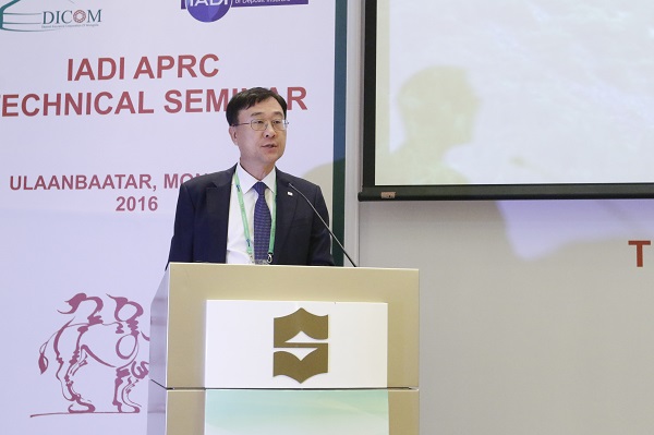 △곽범국 예금보험공사 사장이 국제예금보험기구 아태지역위원회 세미낭서 기조연설을 하고있다./사진제공=예금보험공사