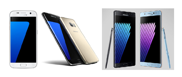 ▲ 갤럭시S7, 갤럭시S7엣지, 갤럭시노트7.