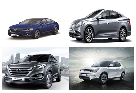 왼쪽 상단부터 SM6, 그랜저, 투싼, 티볼리