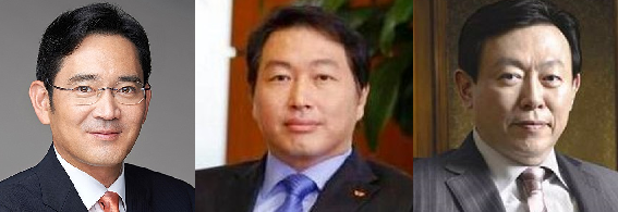 (좌측부터) 이재용 삼성전자 부회장, 최태원 SK그룹 회장, 신동빈 롯데그룹 회장.