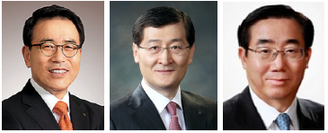 △ 왼쪽부터 조용병 신한은행장, 위성호 신한카드 사장, 최방길 전 신한BNP파리바자산운용 사장. / 사진제공= 신한금융