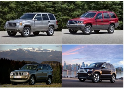 사진 왼쪽 상단부터 1세대 그랜드 체로키(1992년~1998년), 2세대(1998년~2004년), 3세대(2005년~2010년), 4세대(2011년~2013년). 자료 : 피아트 크라이슬러 코리아
