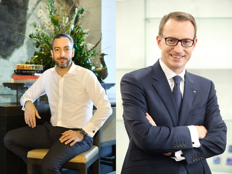 △질 프로마조 신임 대표이사(왼쪽), 프랑수아 르꽁뜨 현 대표이사/ 사진제공=악사손보