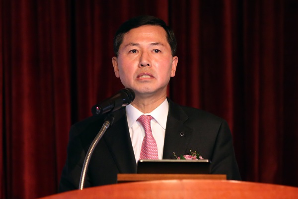 △임영진 신한카드 사장이 취임식에서 취임사를 말하고 있다./사진제공=신한카드