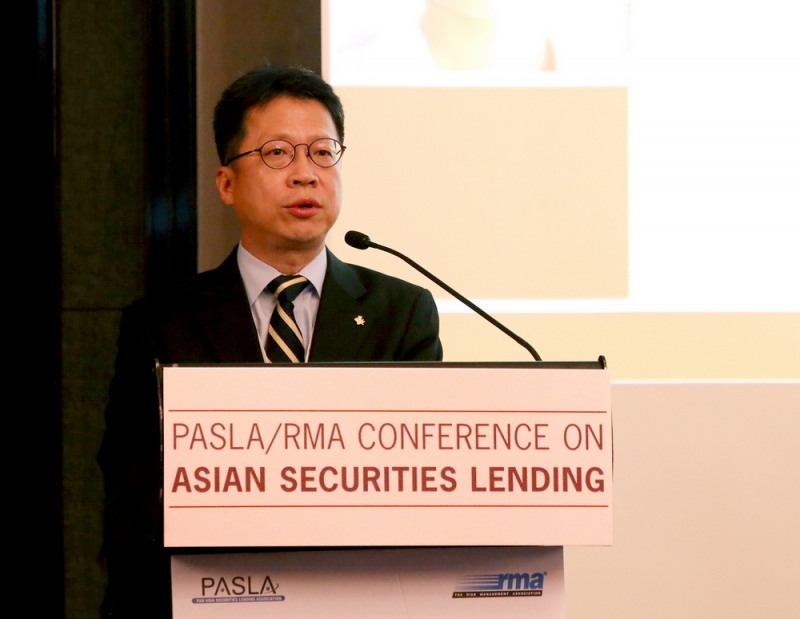 한국증권금융 정지원 사장이 8일 여의도에서 열린 제14차 범아시아 증권대차컨퍼런스에서 환영사를 하고 있다.