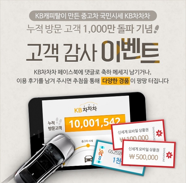 KB캐피탈, KB차차차 1000만 방문자 돌파 기념 이벤트