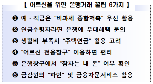 어르신을 위한 금융꿀팁(1): 은행거래 / 자료= 금융감독원