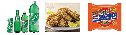 (좌측부터) 최근 가격을 인상한 롯데칠성음료 ‘칠성사이다’, BBQ ‘황금올리브치킨’, 삼양식품 ‘삼양라면’