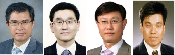 사진은 왼쪽부터 GIB 사업부문장에 내정된 이동환 신한데이타시스템 사장, 글로벌 사업부문장에 허영택 신한은행 글로벌사업 담당 부행장, 신한데이타시스템 사장에 유동욱 전 신한은행 부행장, 신한 프라이빗에쿼티 사장에 김희송 신한생명 상무. / 사진제공= 신한금융지주