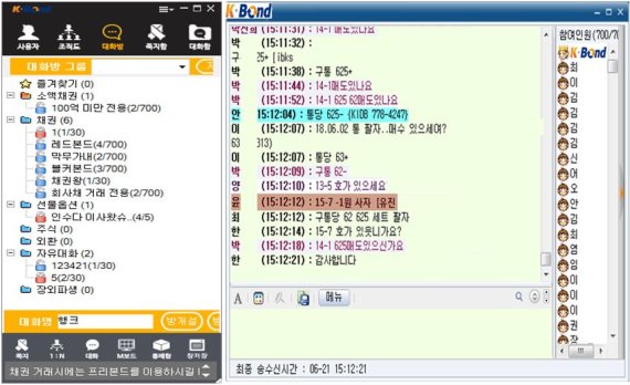 △한국금융투자협회의 장외 채권거래 전용 시스템 'K-Bond'의 대화방 화면./사진=한국금융투자협회