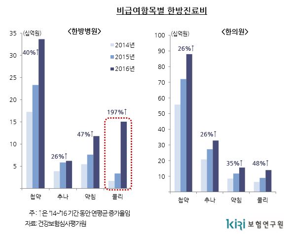 자동차보험 한방치료비 급증… 한방물리요법 최고 197% 늘어