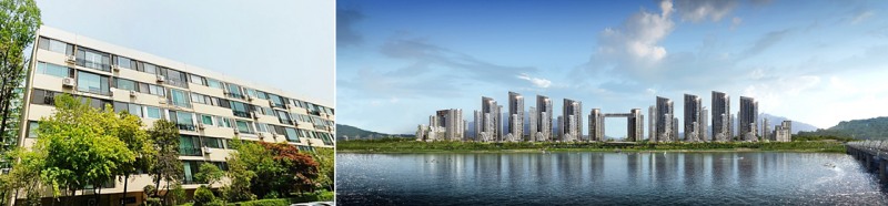 ▲ 압구정 현대아파트. 사진= 다음 로드뷰. ▲ 반포 디에이치 클래스트 조감도. 사진 = 현대건설