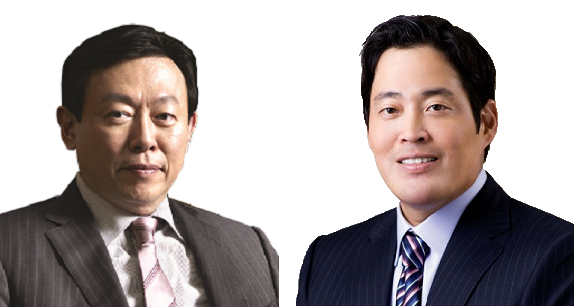 신동빈 롯데그룹 회장(좌)과 정용진 신세계그룹 부회장